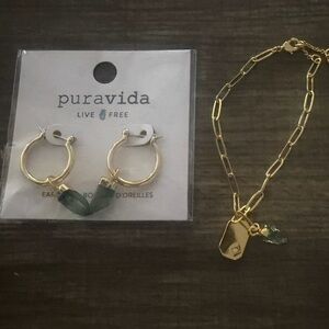 Pura Vida Gold Hoops with Green Crystal Drops